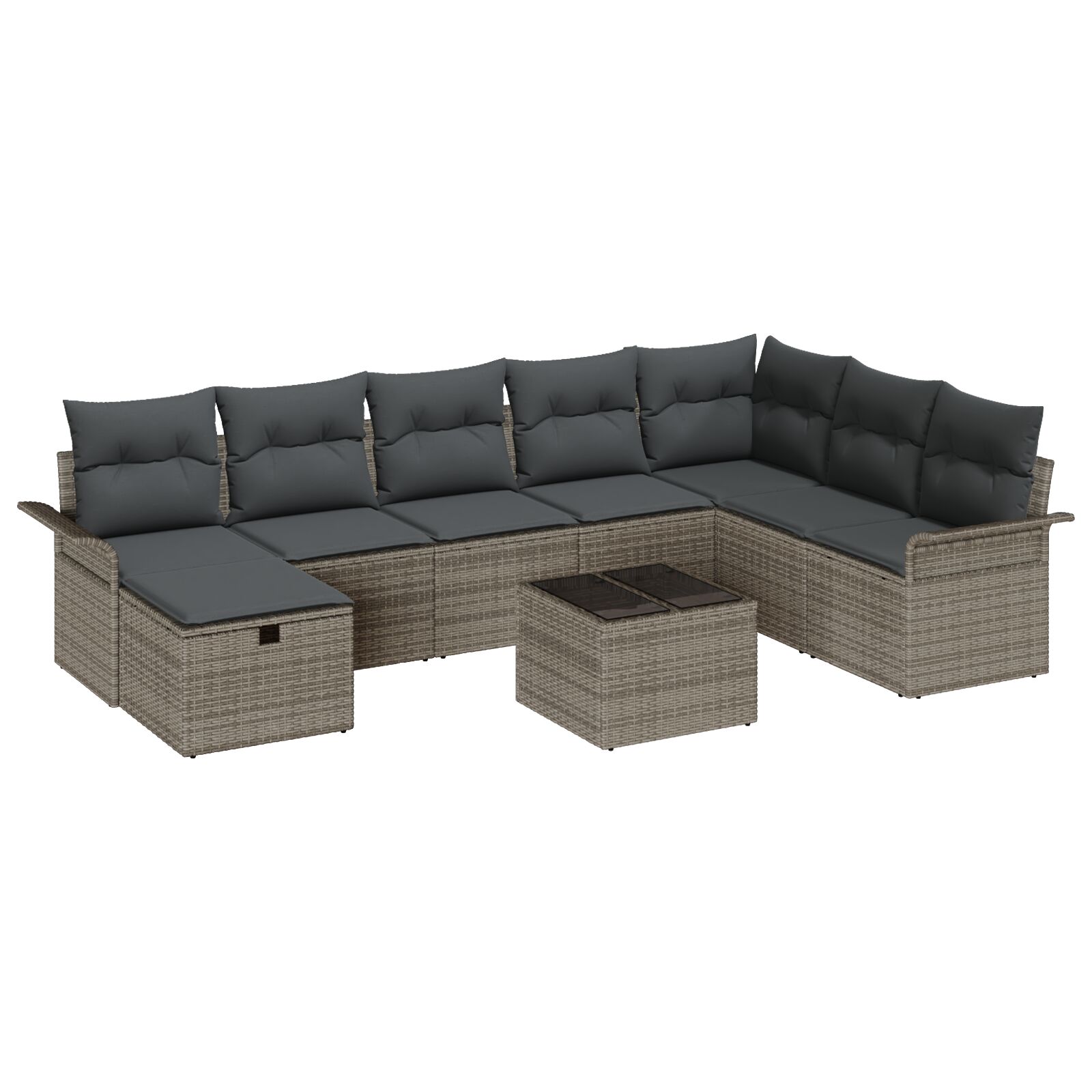 9-teiliges Garten Sofa Set mit Kissen Grau Poly Rattan