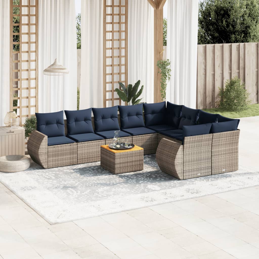 10-teiliges Gartensofa-Set mit Kissen, grau, Polyrattan 10-teiliges Gartensofa-Set mit Kissen, grau, Polyrattan