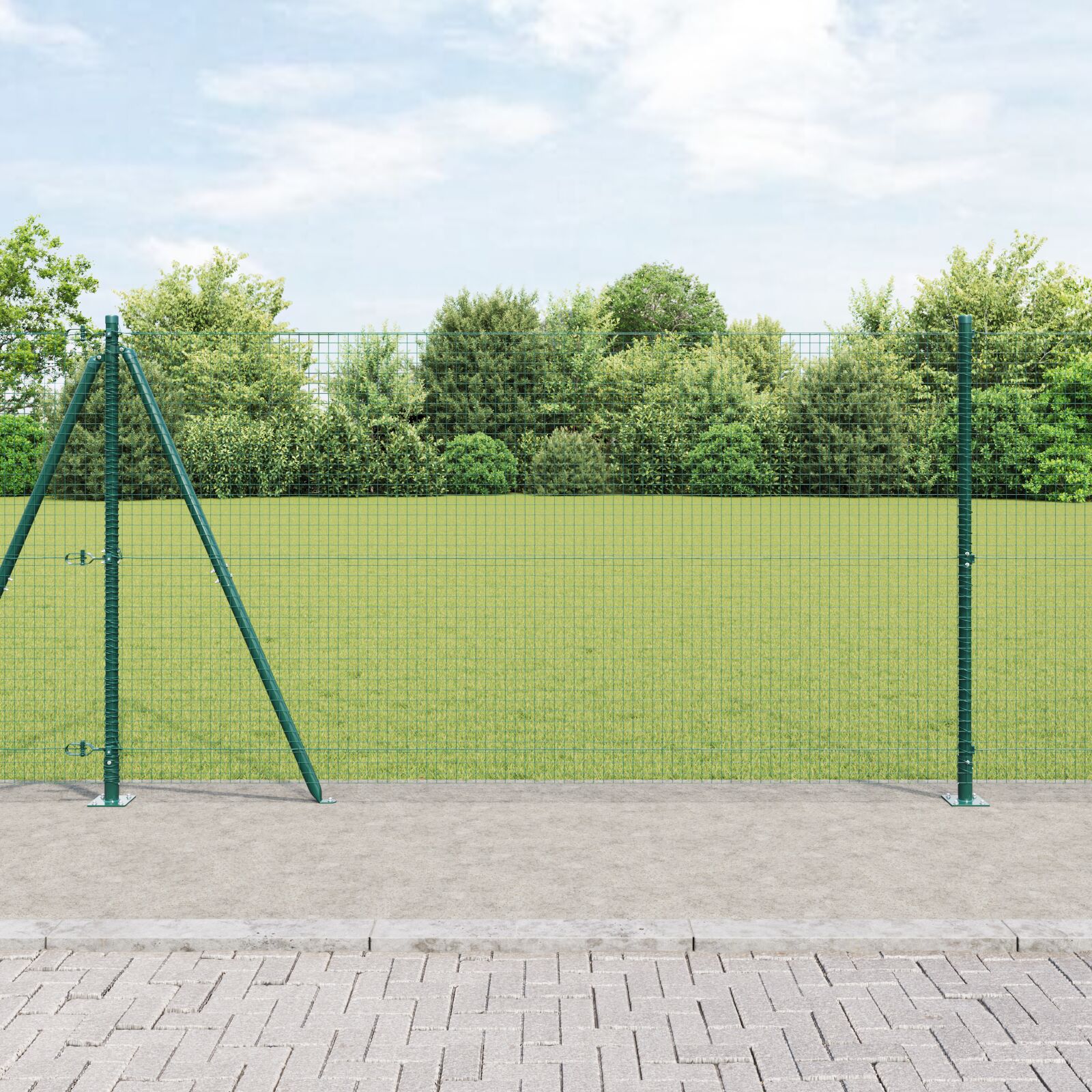 Schweißdrahtzaun mit 13 Flanschpfosten Grün 1,2x50 m Stahl