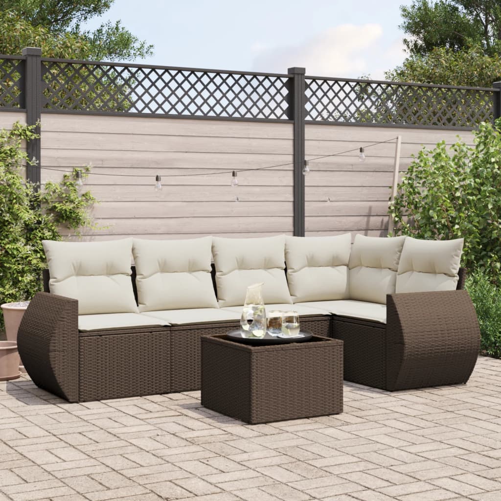 6-tlg. Garten-Sofagarnitur mit Kissen Braun Poly Rattan 6-tlg. Garten-Sofagarnitur mit Kissen Braun Poly Rattan