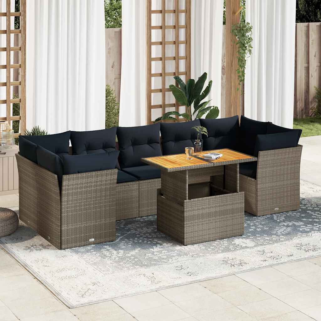 6-tlg. Garten-Sofagarnitur mit Kissen Grau Poly Rattan