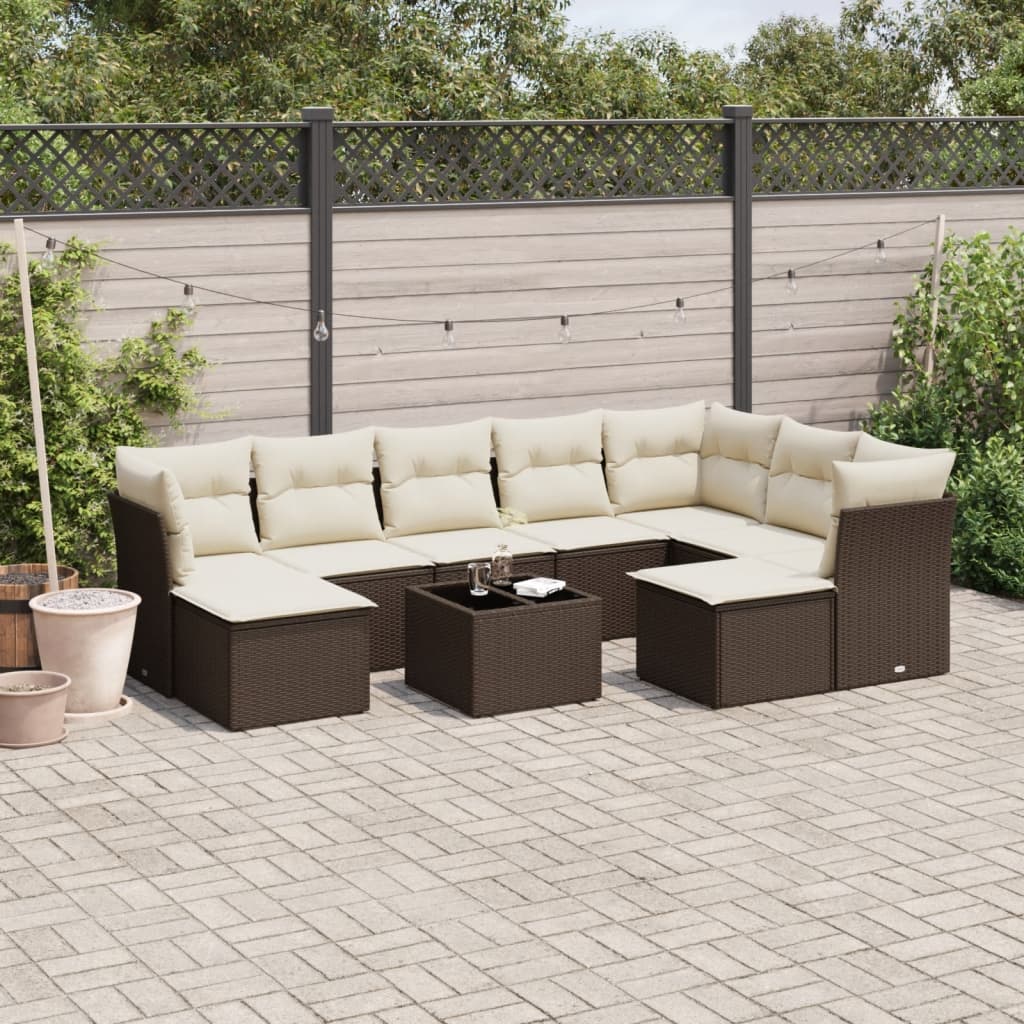 10-tlg. Garten-Sofagarnitur mit Kissen Braun Poly Rattan 10-tlg. Garten-Sofagarnitur mit Kissen Braun Poly Rattan