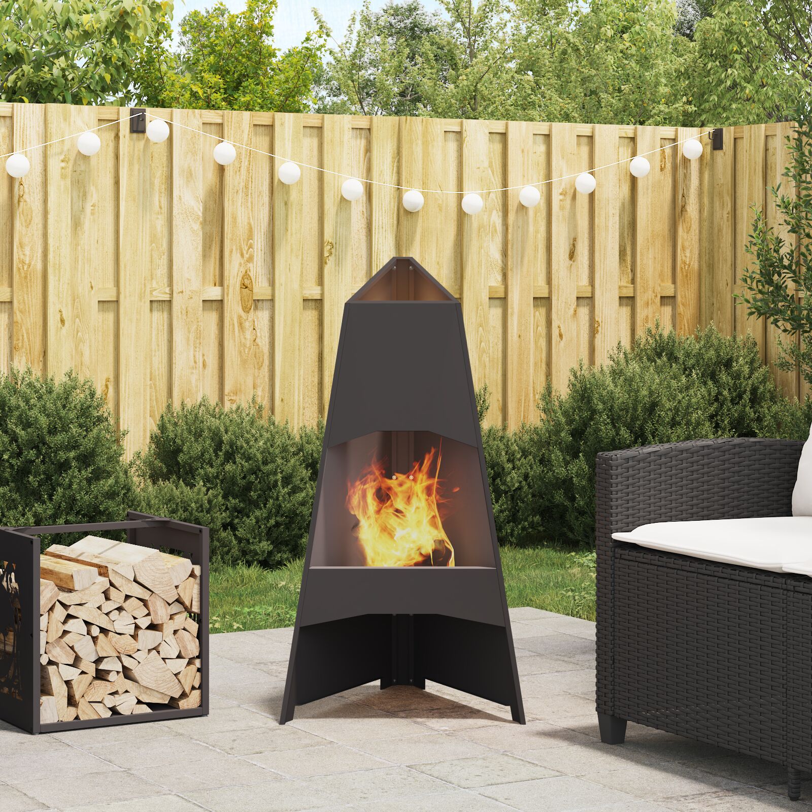 vidaXL Feuerstelle Pyramid Schwarz 50x45x95 cm Stahl