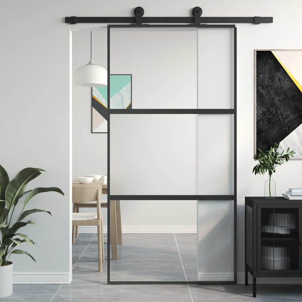 Schiebetür Schwarz 102,5x205 cm Hartglas und Aluminium Schiebetür Schwarz 102,5x205 cm Hartglas und Aluminium
