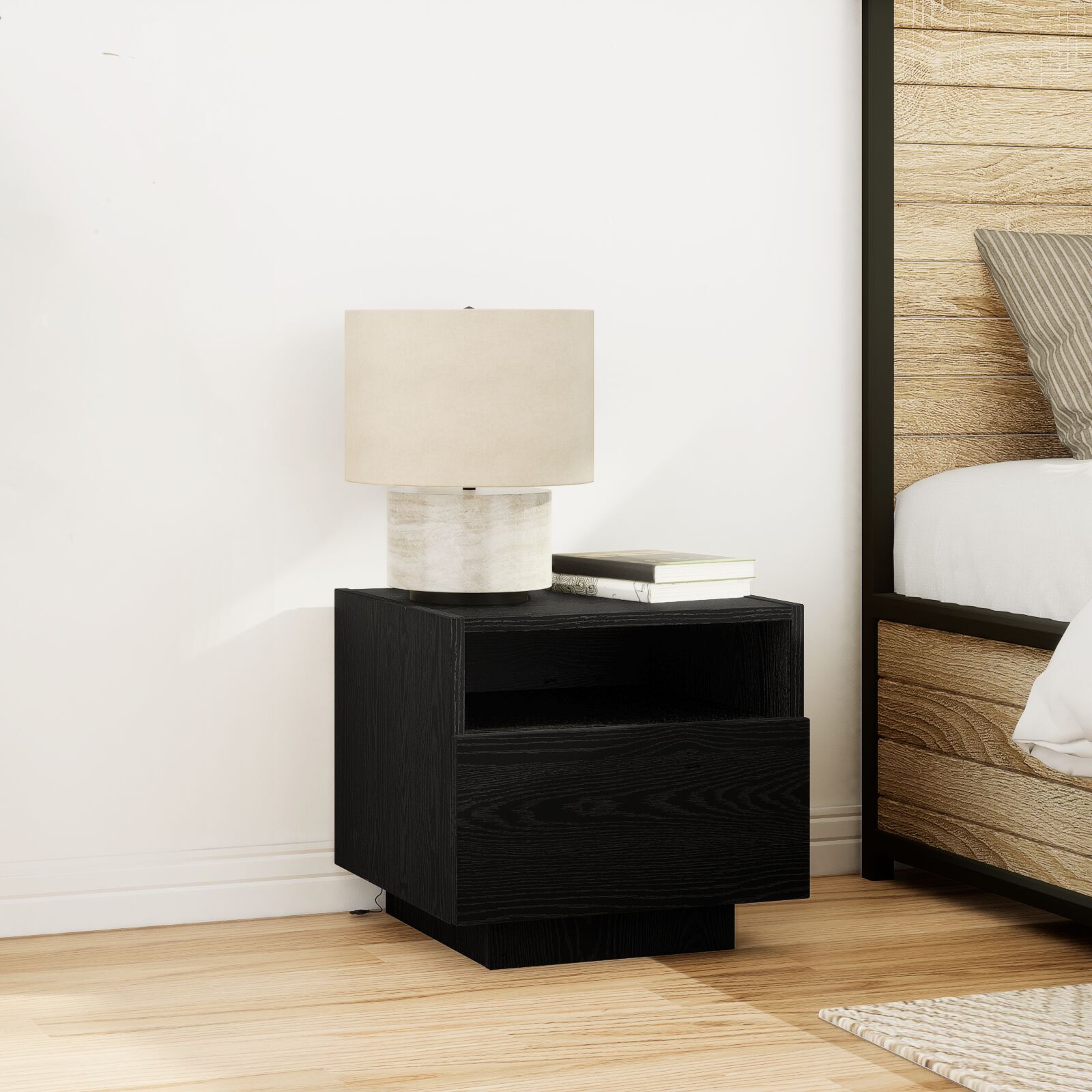vidaXL Nachttisch mit LED-Lichtern Schwarz Eiche 40x39x37 cm