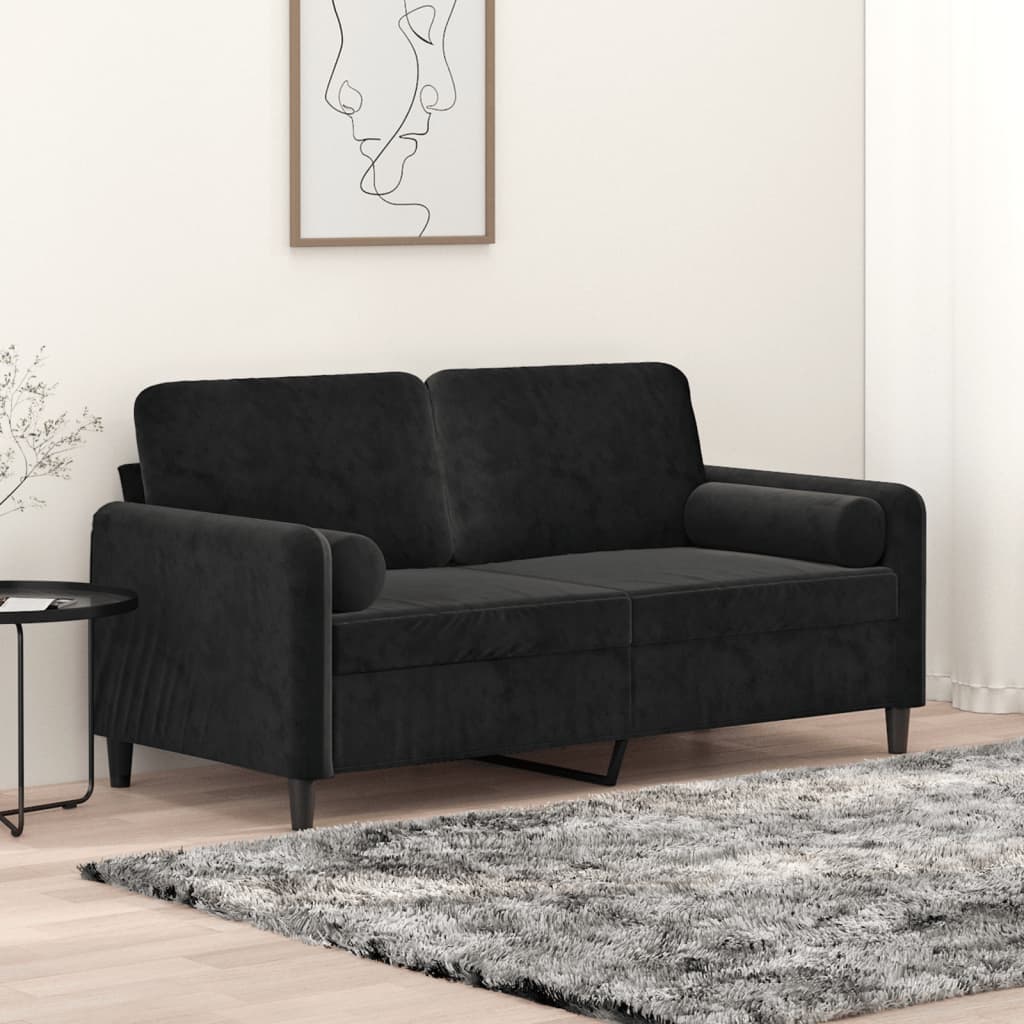 2-Sitzer-Sofa mit Zierkissen Schwarz 140 cm Samt 2-Sitzer-Sofa mit Zierkissen Schwarz 140 cm Samt