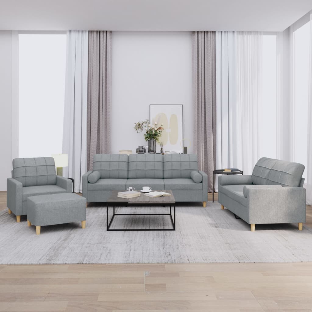 4-tlg. Sofagarnitur mit Kissen Hellgrau Stoff 4-tlg. Sofagarnitur mit Kissen Hellgrau Stoff