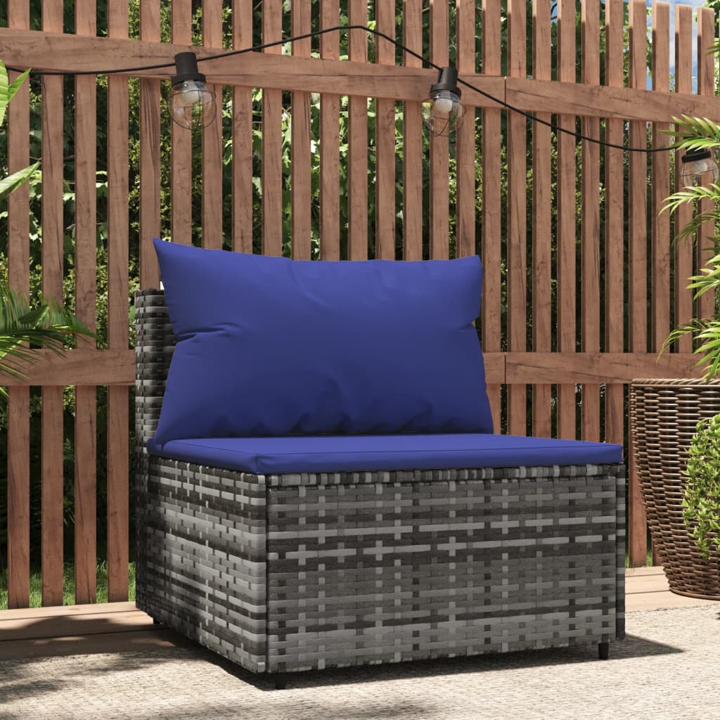 Garten-Mittelsofa mit Kissen Grau Poly Rattan Garten-Mittelsofa mit Kissen Grau Poly Rattan