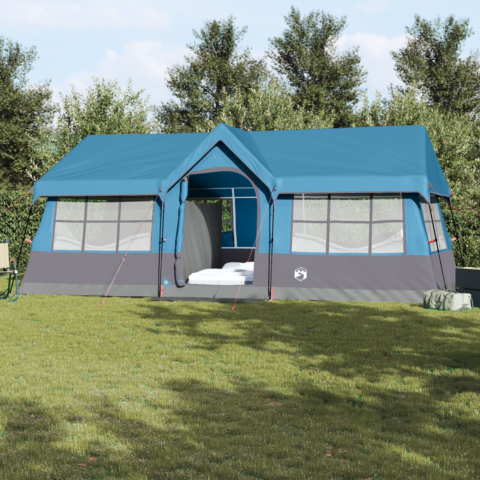 Campingzelt mit Fenstern Blau 12-Personen Wasserdicht