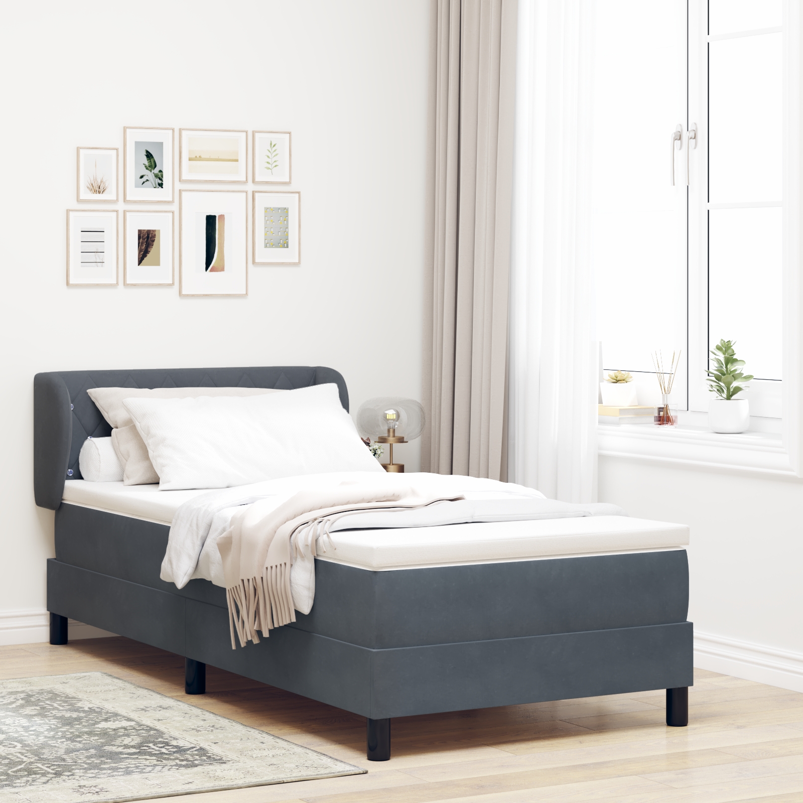 Boxspringbett mit Matratze Dunkelgrau 90x200 cm Samt