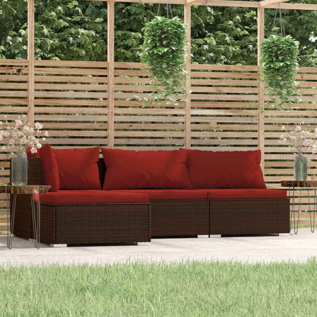 4-tlg. Garten-Lounge-Set mit Kissen Braun Poly Rattan 4-tlg. Garten-Lounge-Set mit Kissen Braun Poly Rattan