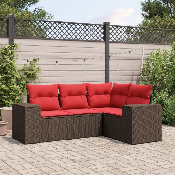 4-teiliges Gartensofa-Set mit Kissen, braun, Polyrattan 4-teiliges Gartensofa-Set mit Kissen, braun, Polyrattan