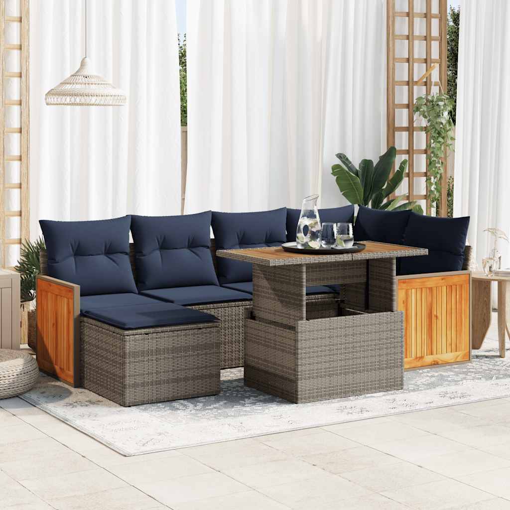 7-tlg. Garten-Sofagarnitur mit Kissen Schwarz Poly Rattan 7-tlg. Garten-Sofagarnitur mit Kissen Schwarz Poly Rattan