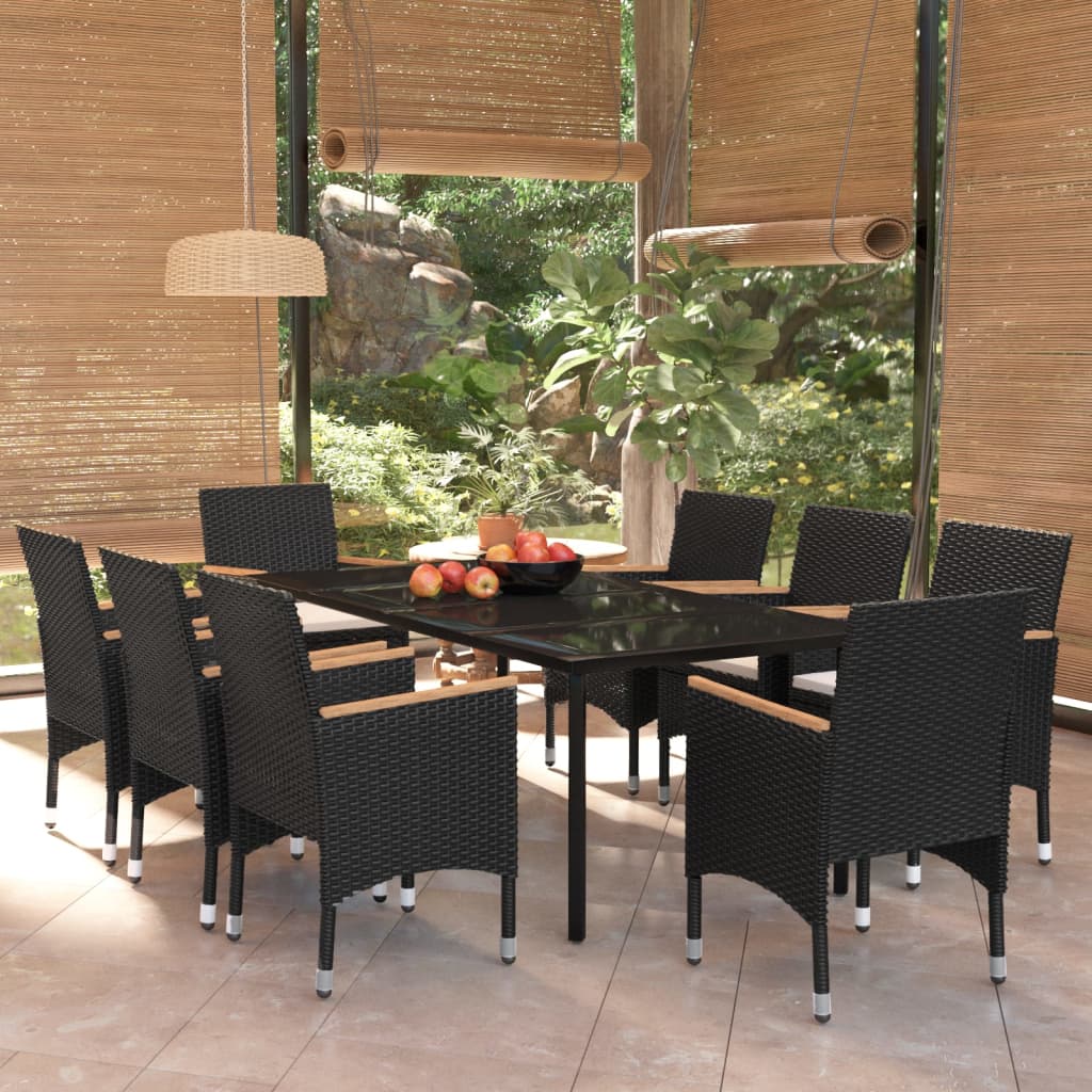 9-tlg. Garten-Essgruppe mit Kissen Schwarz 9-tlg. Garten-Essgruppe mit Kissen Schwarz