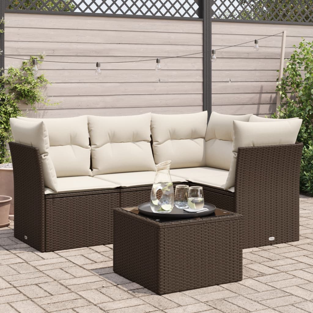 5-tlg. Garten-Sofagarnitur mit Kissen Braun Poly Rattan 5-tlg. Garten-Sofagarnitur mit Kissen Braun Poly Rattan