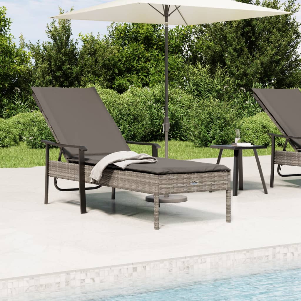 Sonnenliege mit Auflage Grau Poly Rattan Sonnenliege mit Auflage Grau Poly Rattan