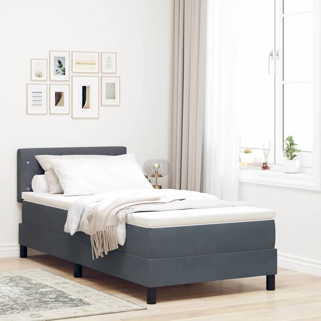 LED Boxspringbett mit Matratze Dunkelgrau 90x190 cm Samt