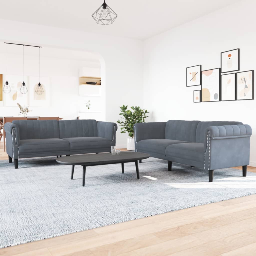2-tlg. Sofagarnitur Dunkelgrau Samt 2-tlg. Sofagarnitur Dunkelgrau Samt
