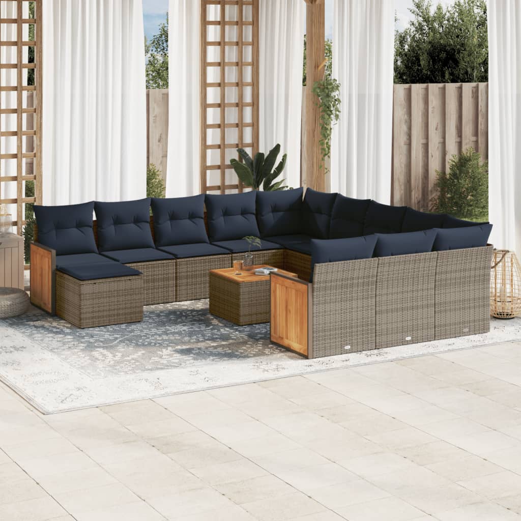 13-teiliges Gartensofa-Set mit Kissen, grau, Polyrattan