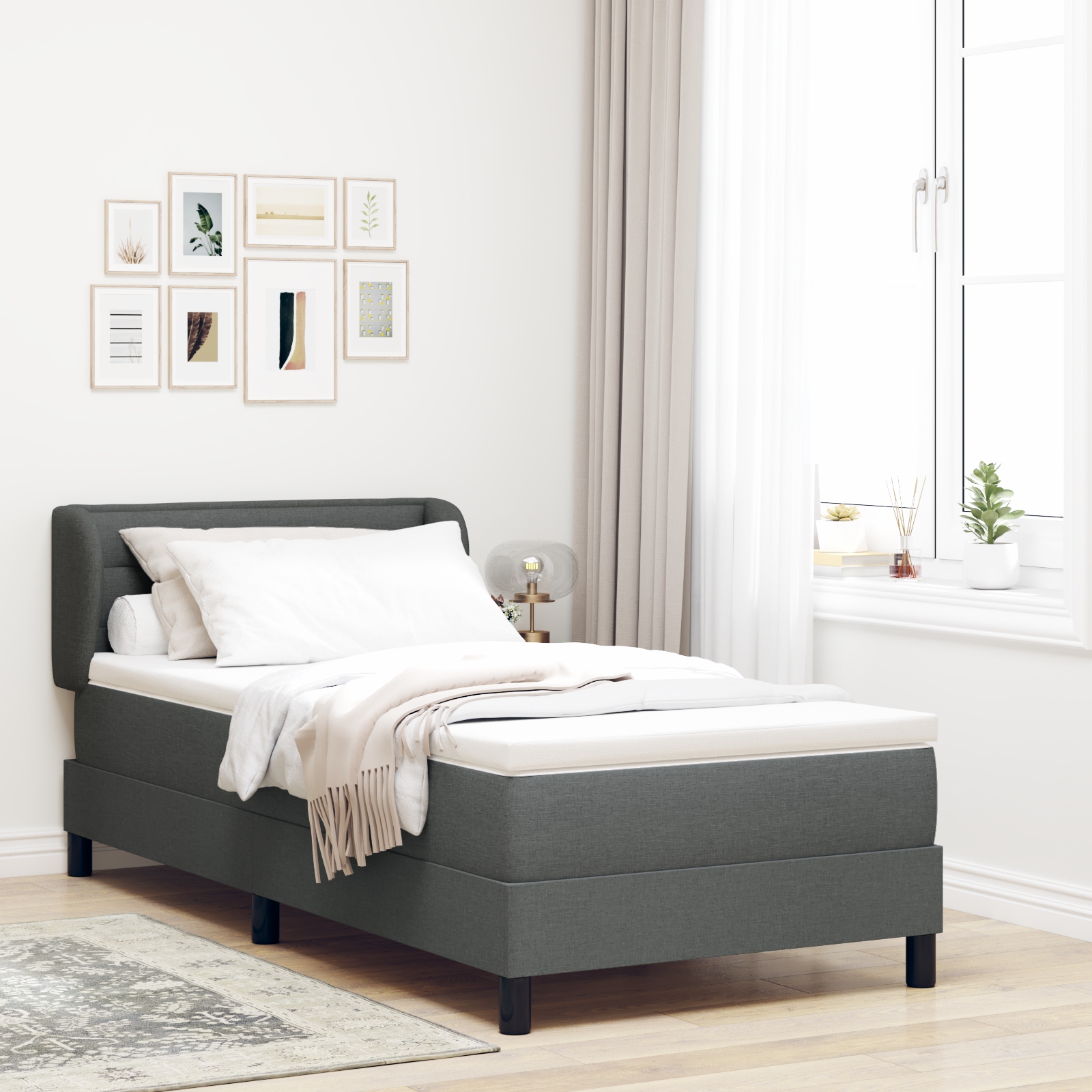 Boxspringbett mit Matratze Dunkelgrau 90x190 cm Stoff