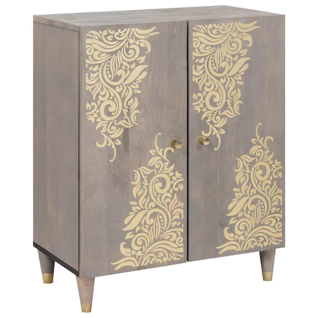 Sideboard Grau und Gold 60 x 33.5 x 75 cm Massivholz Mango Sideboard Grau und Gold 60 x 33.5 x 75 cm Massivholz Mango