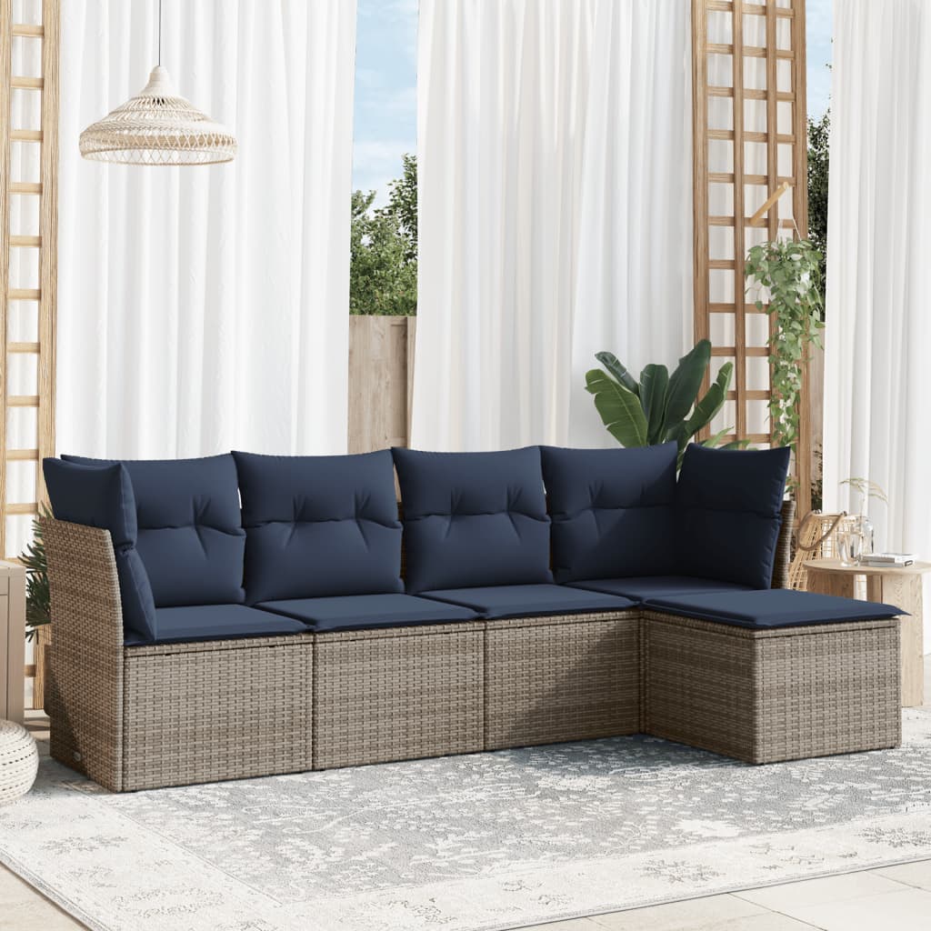 5-tlg. Garten-Sofagarnitur mit Kissen Grau Poly Rattan 5-tlg. Garten-Sofagarnitur mit Kissen Grau Poly Rattan
