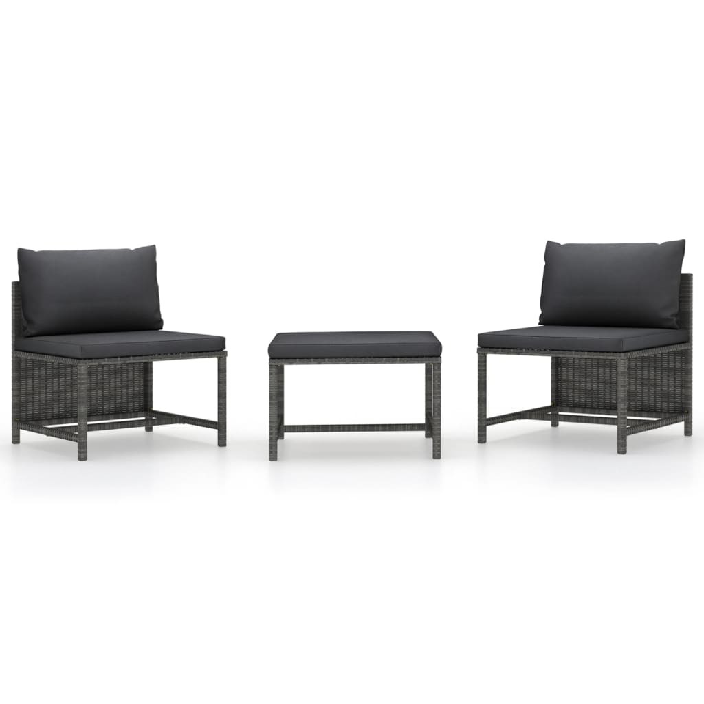 3-tlg. Garten-Sofagarnitur mit Kissen Grau Poly Rattan 3-tlg. Garten-Sofagarnitur mit Kissen Grau Poly Rattan