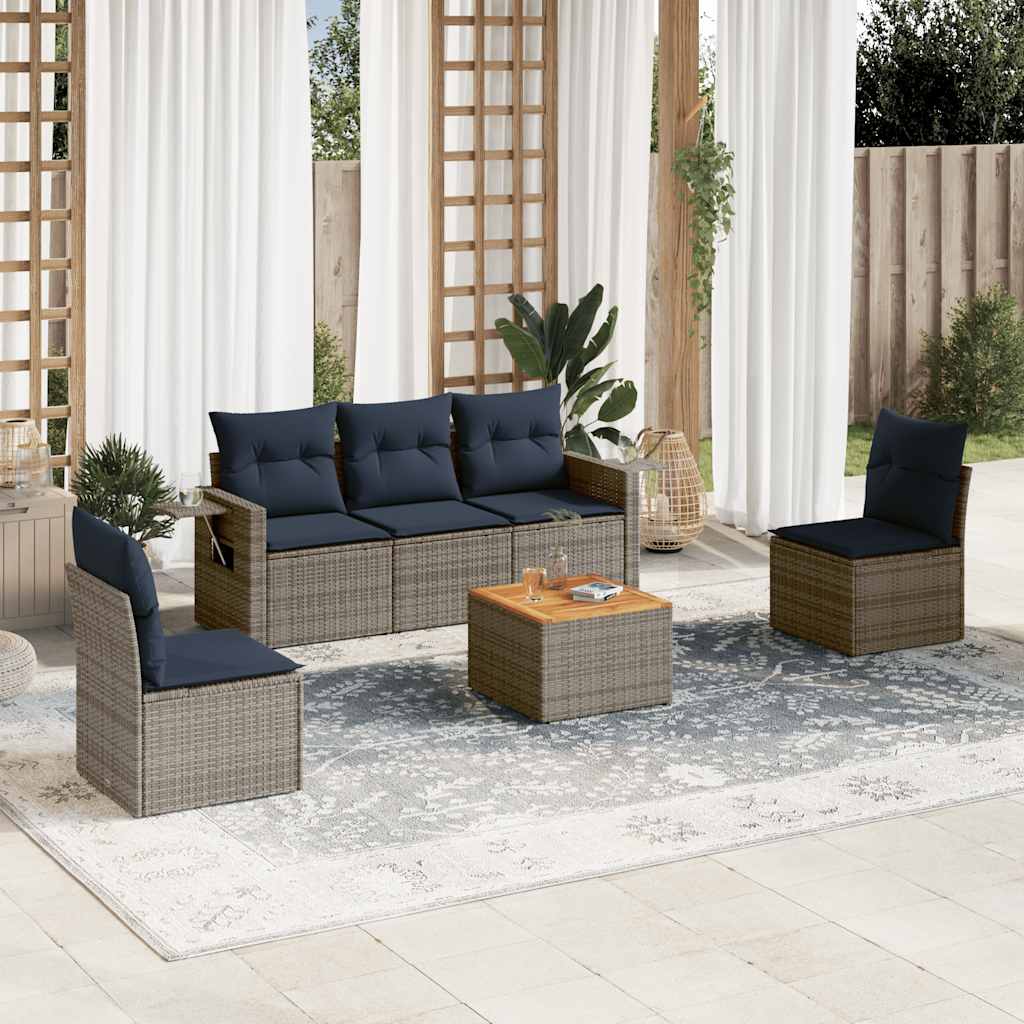 6-teiliges Gartensofa-Set mit Kissen, grau, Polyrattan 6-teiliges Gartensofa-Set mit Kissen, grau, Polyrattan