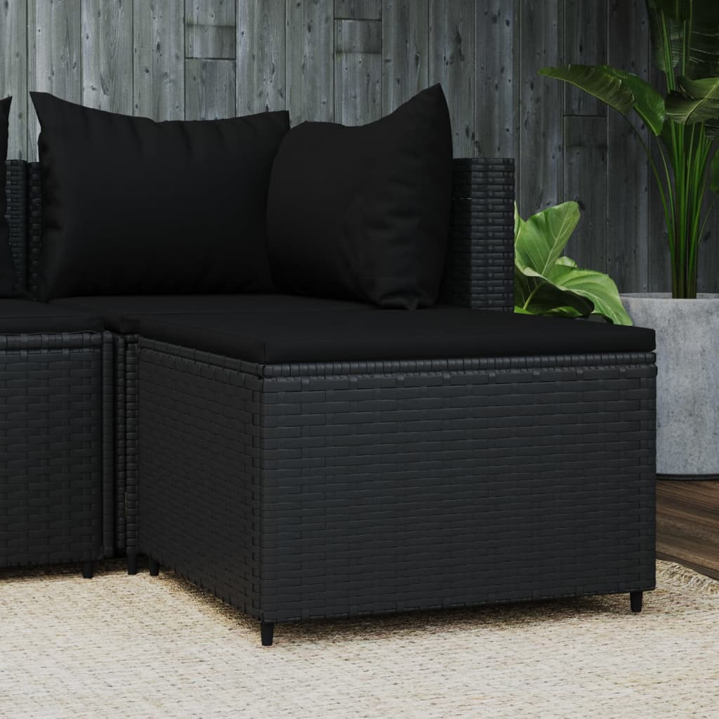 Gartenhocker mit Kissen Schwarz Poly Rattan Gartenhocker mit Kissen Schwarz Poly Rattan