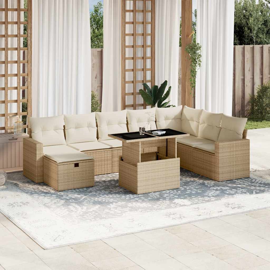 9-tlg. Garten-Sofagarnitur mit Kissen Beige Poly Rattan 9-tlg. Garten-Sofagarnitur mit Kissen Beige Poly Rattan