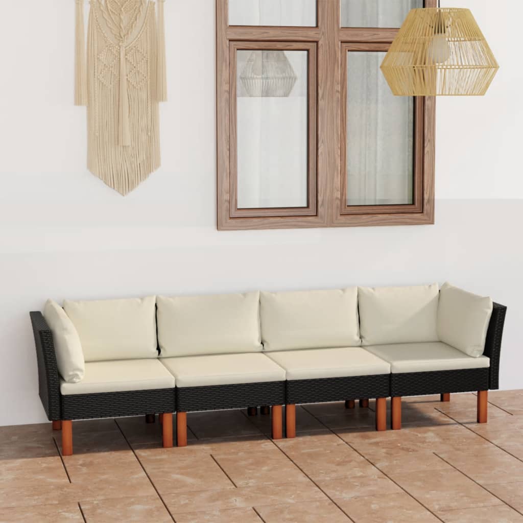 4-Sitzer-Gartensofa mit Kissen Schwarz Poly Rattan 4-Sitzer-Gartensofa mit Kissen Schwarz Poly Rattan