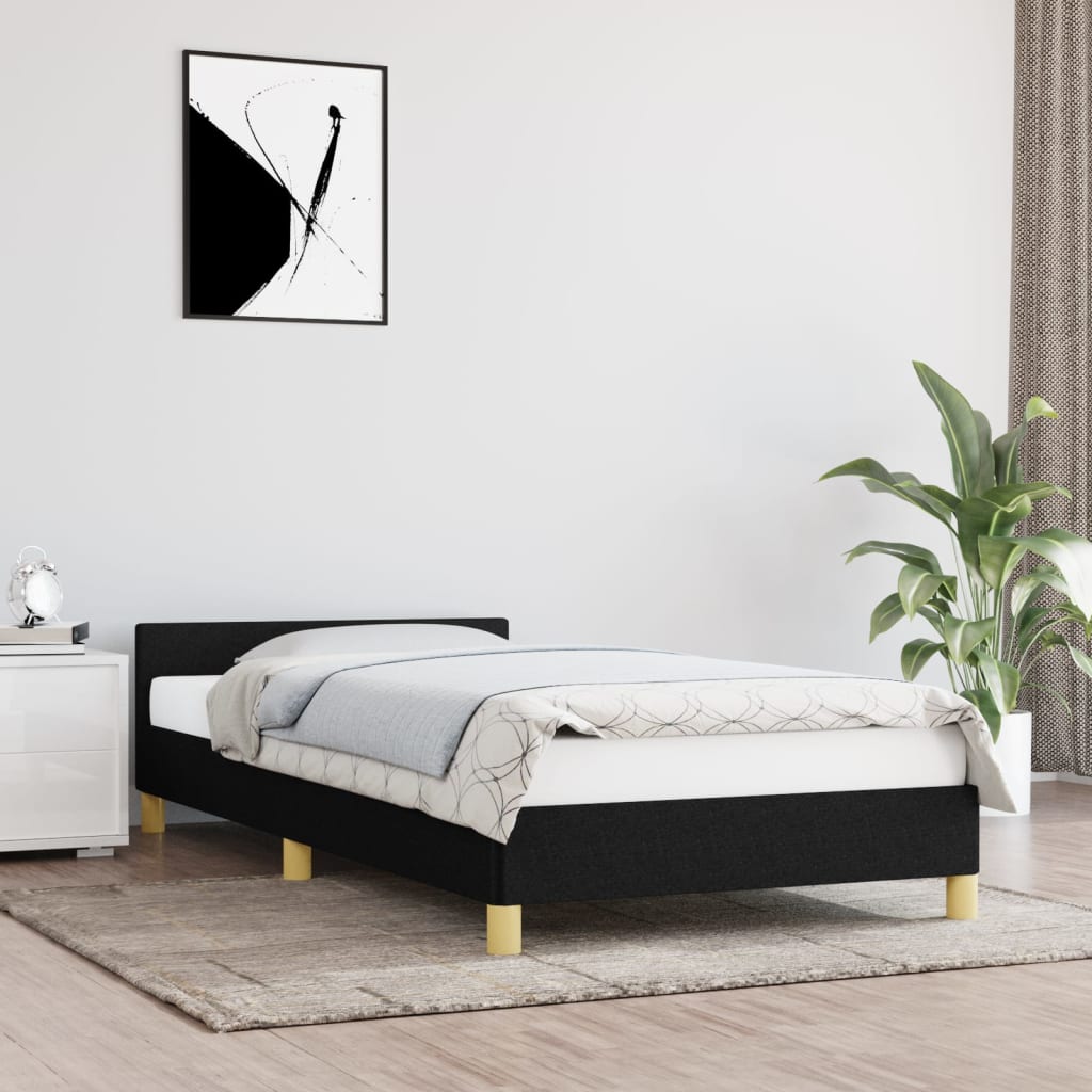Bettgestell mit Kopfteil Schwarz 90x190 cm Stoff