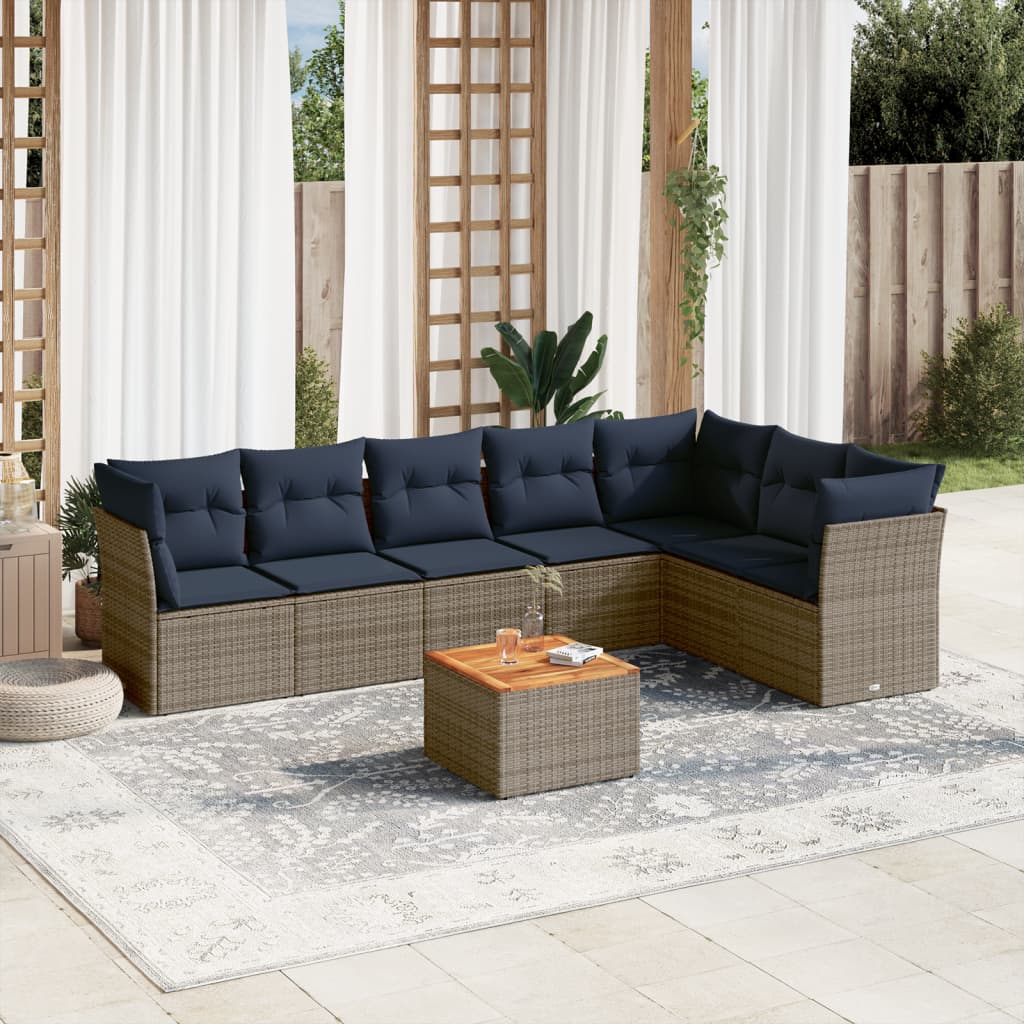 8-tlg. Garten-Sofagarnitur mit Kissen Grau Poly Rattan 8-tlg. Garten-Sofagarnitur mit Kissen Grau Poly Rattan
