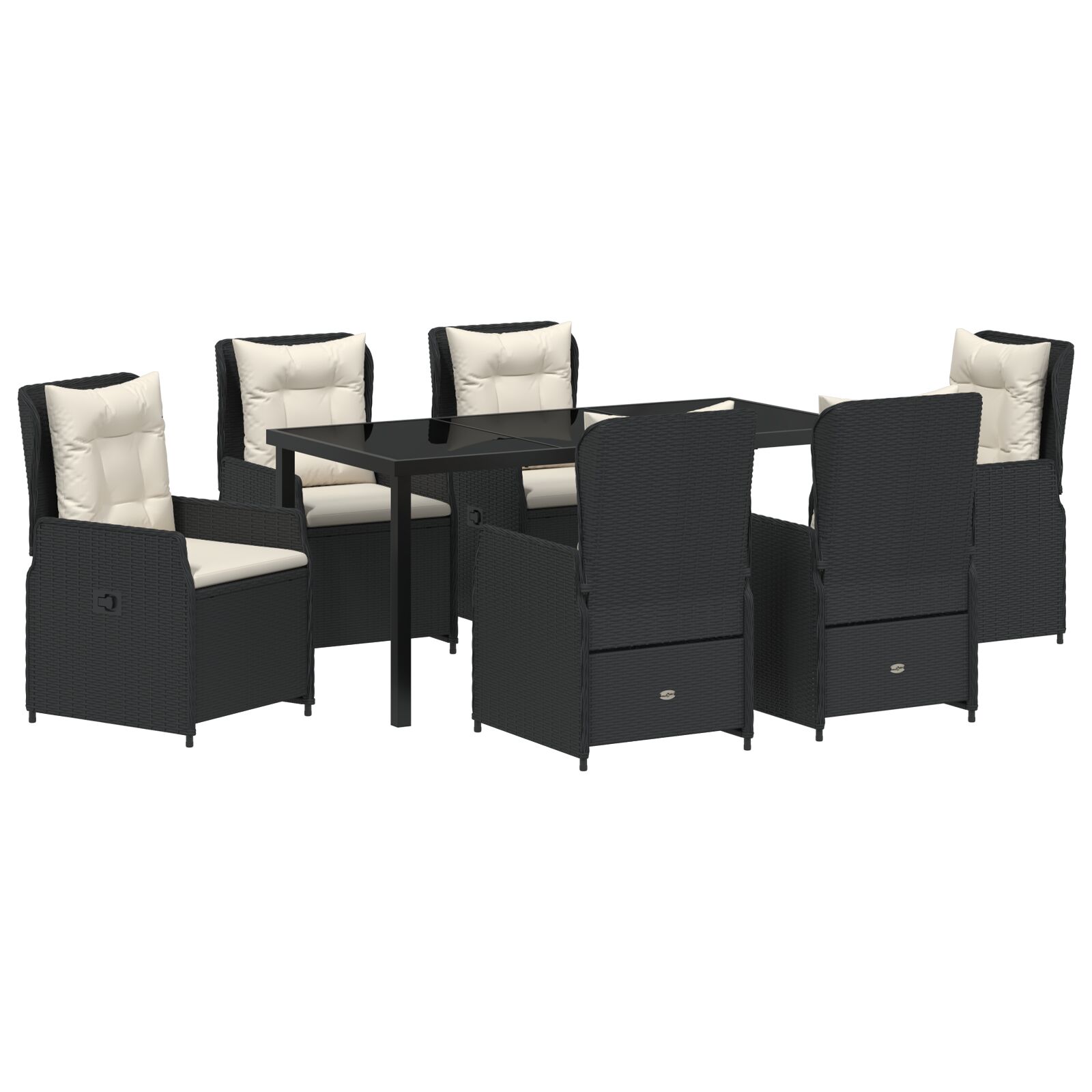 7-teiliges Garten Esszimmer Set Schwarz Poly-Rattan, Gartentisch Schwarz 160x80x73 cm Sicherheitsglas 7-teiliges Garten Esszimmer Set Schwarz Poly-Rattan, Gartentisch Schwarz 160x80x73 cm Sicherheitsglas