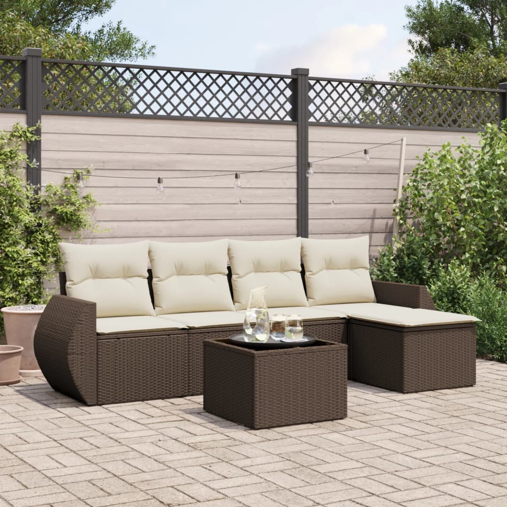 6-tlg. Garten-Sofagarnitur mit Kissen Braun Poly Rattan 6-tlg. Garten-Sofagarnitur mit Kissen Braun Poly Rattan