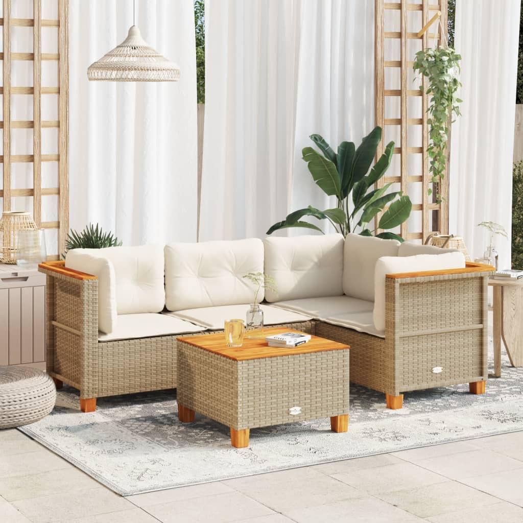 5-tlg. Garten-Sofagarnitur mit Kissen Beige Poly Rattan 5-tlg. Garten-Sofagarnitur mit Kissen Beige Poly Rattan