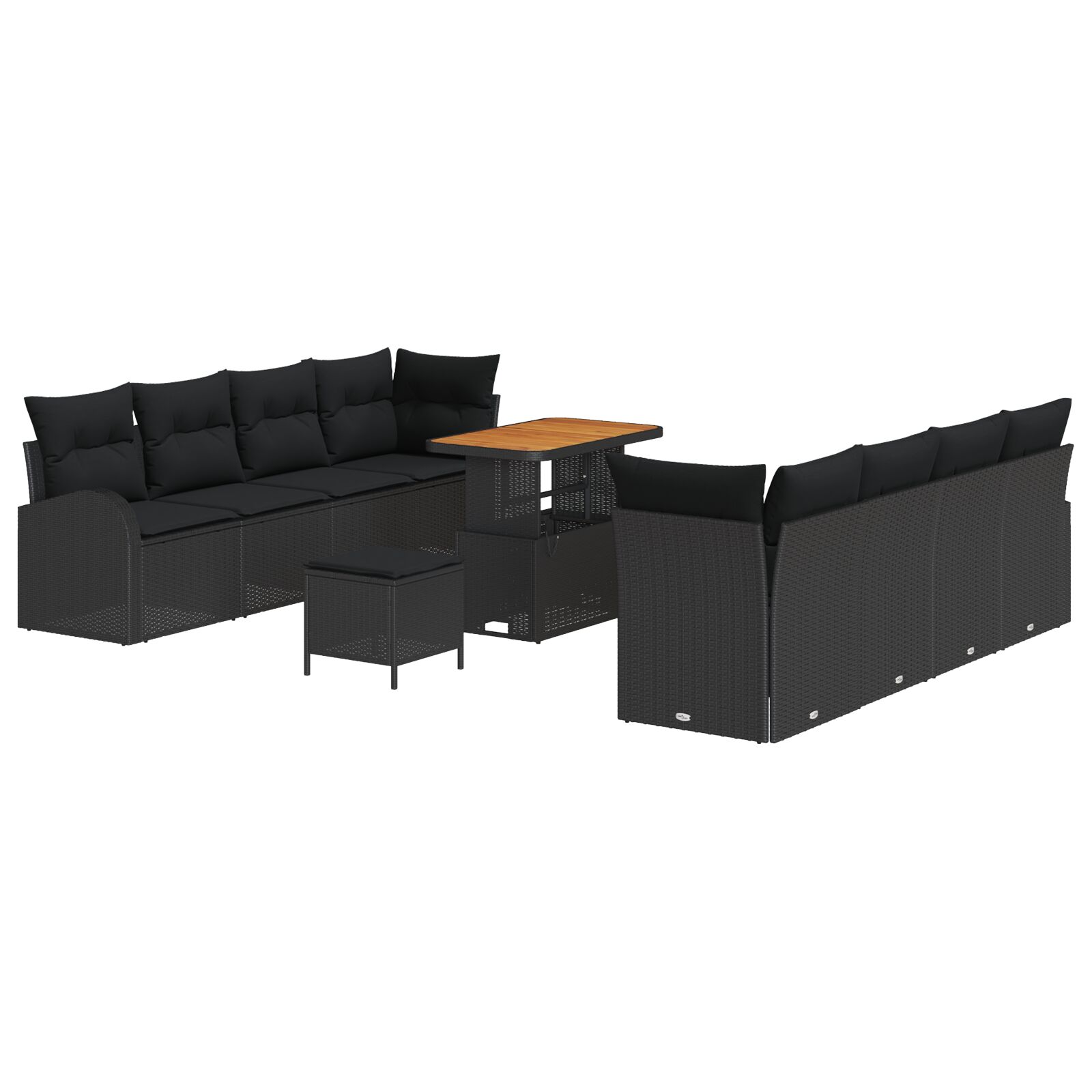 11-teiliges Garten-Sofa-Set mit Kissen Schwarz Poly-Rattan Akazie, 2-Sitzer Garten-Sofa mit Stauraum & Kissen Schwarz Poly-Rattan, 3-teiliges Garten-Dining-Set mit Kissen Schwarz Poly-Rattan Akazie