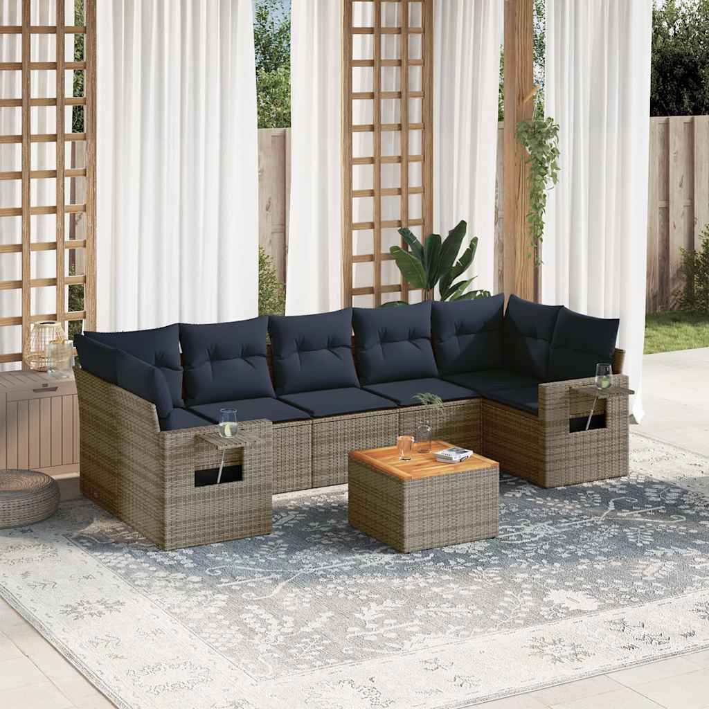 8-teiliges Gartensofa-Set mit Kissen, grau, Polyrattan 8-teiliges Gartensofa-Set mit Kissen, grau, Polyrattan