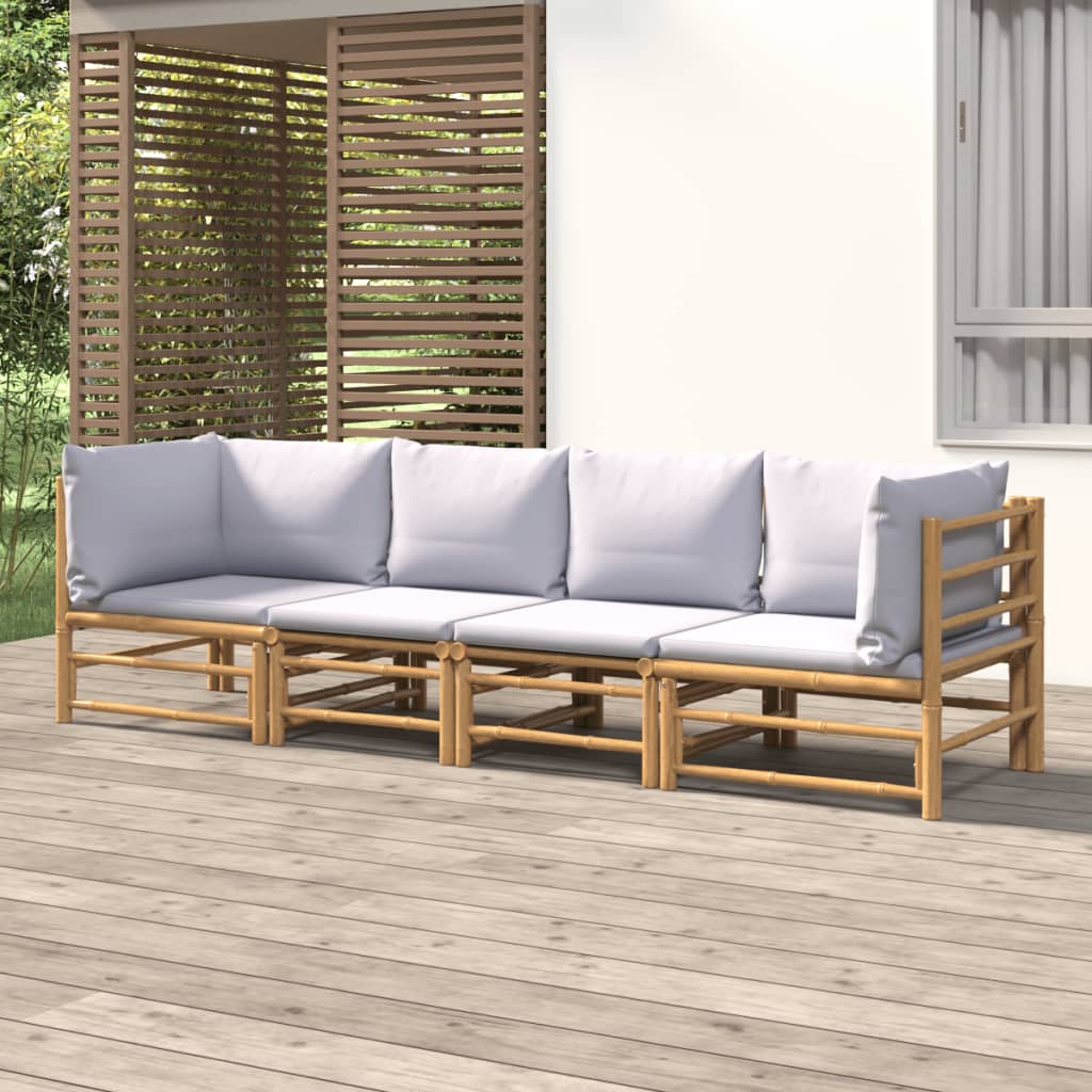 4-tlg. Garten-Lounge-Set mit Hellgrauen Kissen Bambus 4-tlg. Garten-Lounge-Set mit Hellgrauen Kissen Bambus
