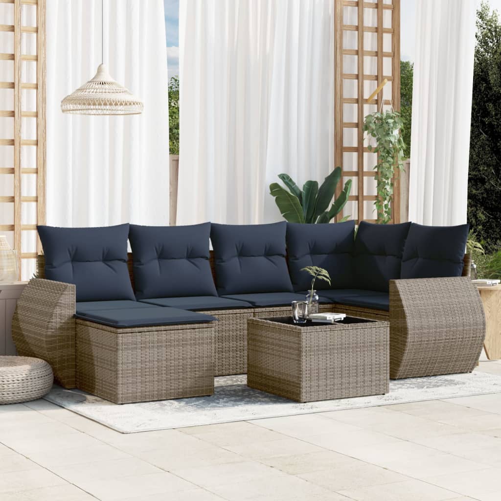 7-teiliges Gartensofa-Set mit Kissen, grau, Polyrattan 7-teiliges Gartensofa-Set mit Kissen, grau, Polyrattan