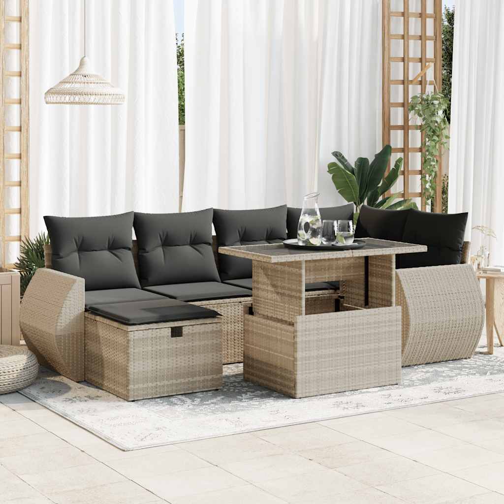7-tlg. Garten-Sofagarnitur mit Kissen Hellgrau Poly Rattan 7-tlg. Garten-Sofagarnitur mit Kissen Hellgrau Poly Rattan