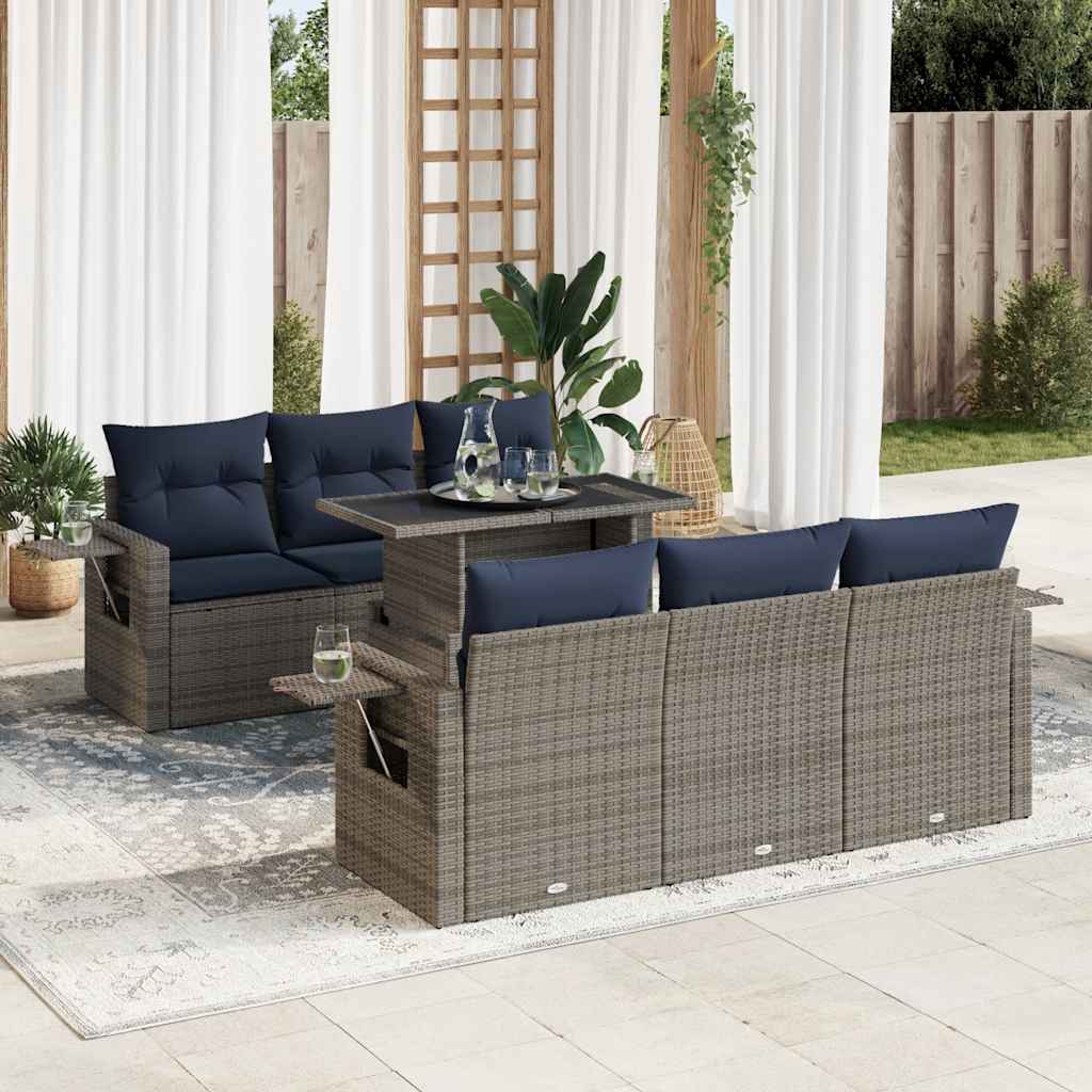 7-tlg. Garten-Sofagarnitur mit Kissen Schwarz Poly Rattan 7-tlg. Garten-Sofagarnitur mit Kissen Schwarz Poly Rattan