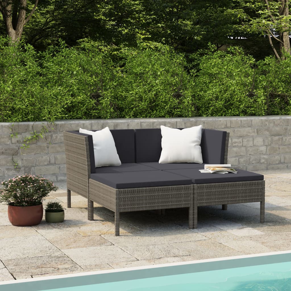 4-tlg. Garten-Lounge-Set mit Auflagen Poly Rattan Grau 4-tlg. Garten-Lounge-Set mit Auflagen Poly Rattan Grau