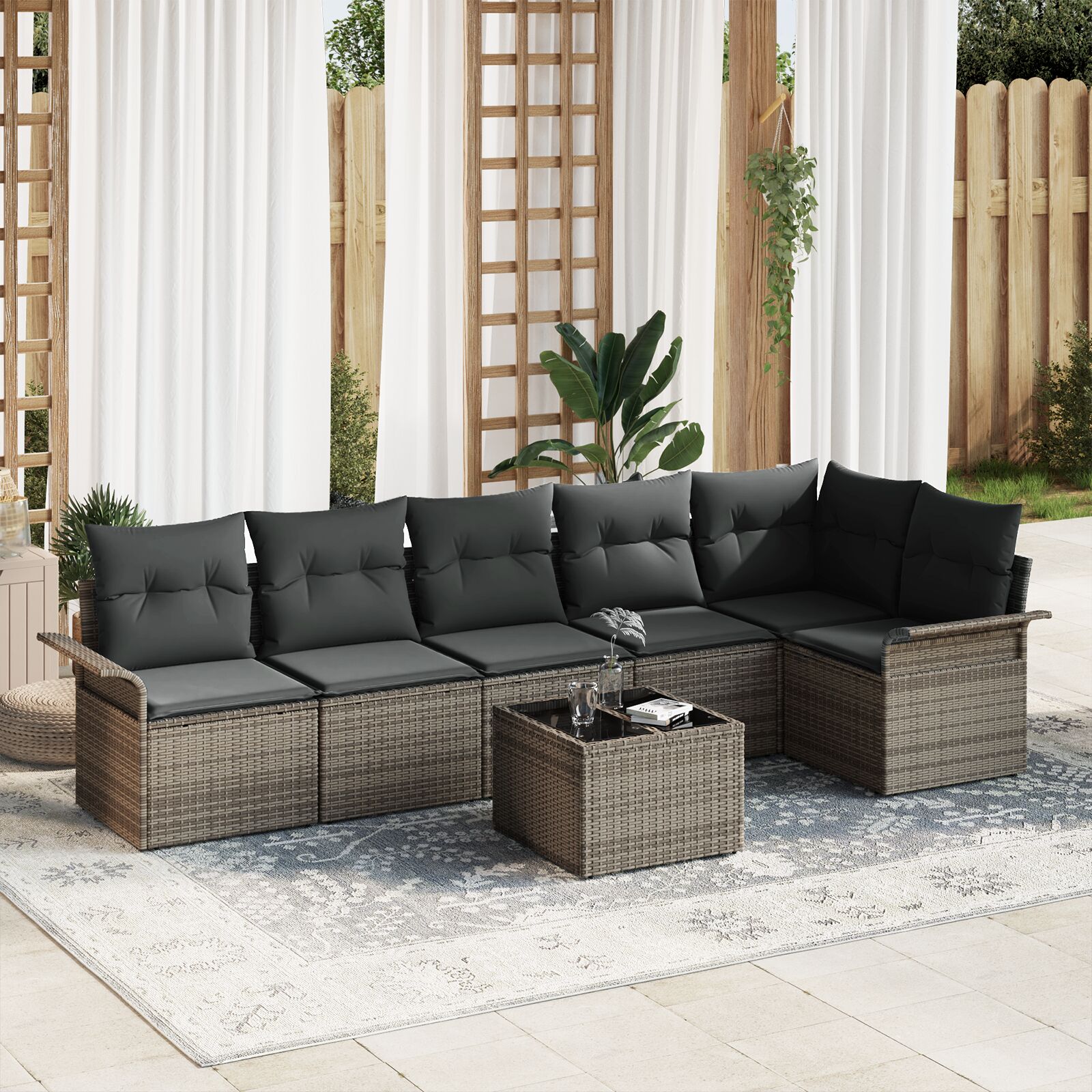 vidaXL Garten-Sofaset Set mit 7 Grau Polyethylen-Rattan Garten-Sofaset vidaXL Garten-Sofaset Set mit 7 Grau Polyethylen-Rattan Garten-Sofaset