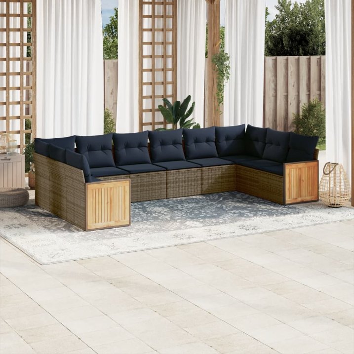 10-teiliges Gartensofa-Set mit Kissen, grau, Polyrattan 10-teiliges Gartensofa-Set mit Kissen, grau, Polyrattan