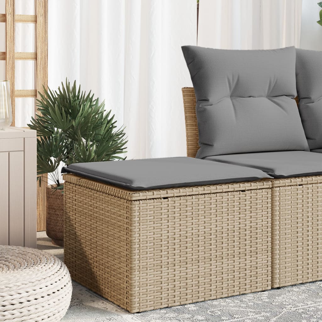 Gartenhocker mit Kissen Beige 55x55x37 cm Poly Rattan Gartenhocker mit Kissen Beige 55x55x37 cm Poly Rattan