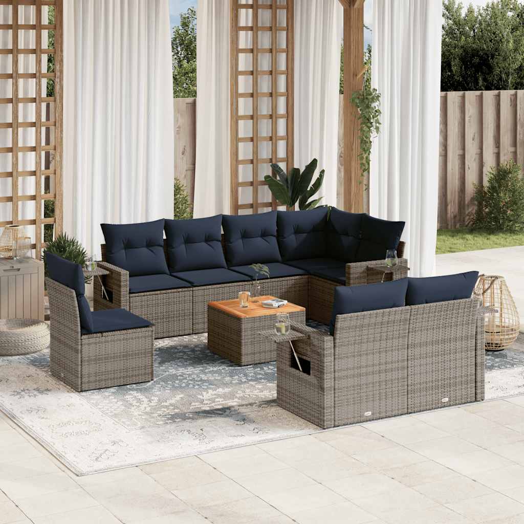 9-teiliges Gartensofa-Set mit Kissen, grau, Polyrattan 9-teiliges Gartensofa-Set mit Kissen, grau, Polyrattan