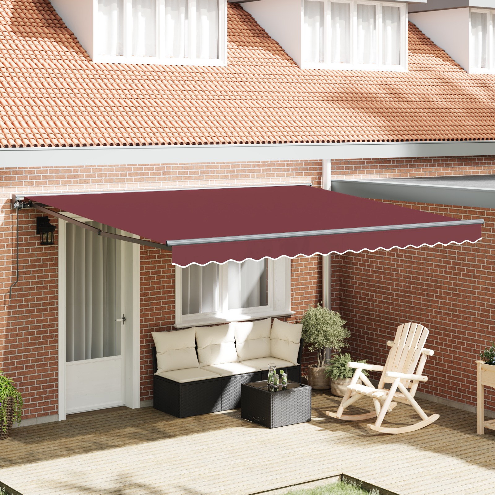 Einziehbare Markise Bordeauxrot 400x300 cm Polyester und Metall