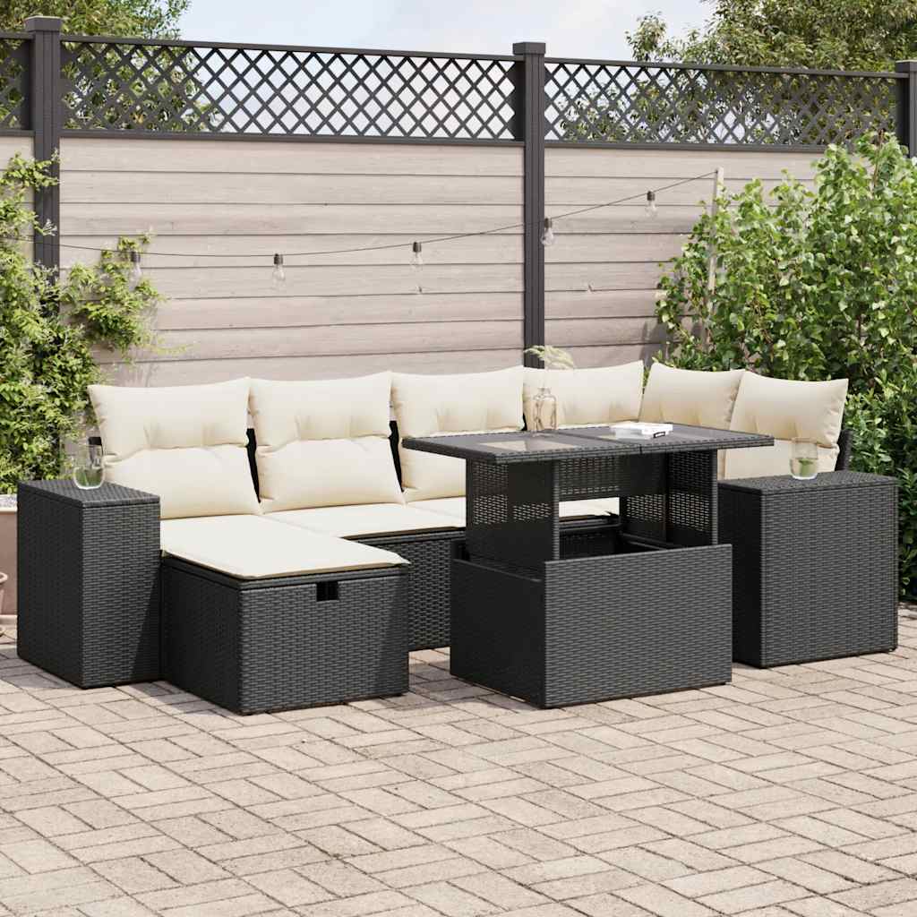 8-tlg. Garten-Sofagarnitur mit Kissen Schwarz Poly Rattan 8-tlg. Garten-Sofagarnitur mit Kissen Schwarz Poly Rattan