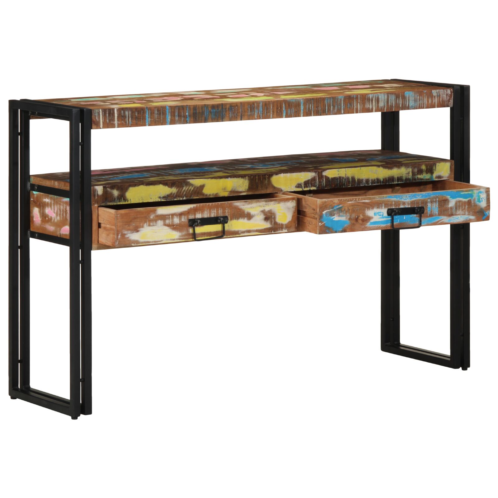 vidaXL Beistelltische Mehrfarbig 120x33x75 cm Aus massivem Altholz & Metall
